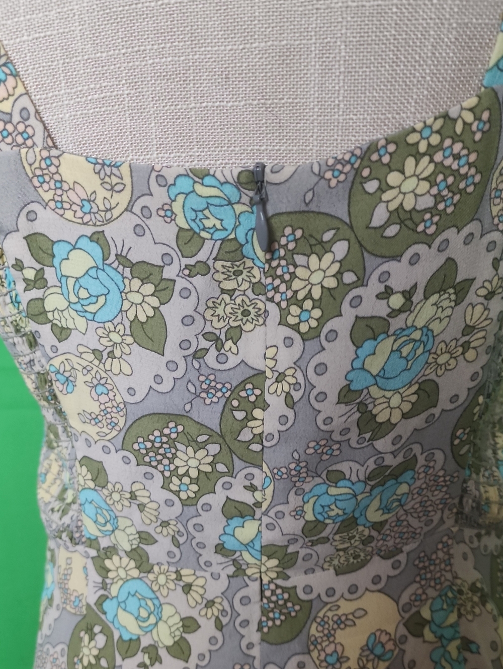 Vintage Y2K Nanette Lepore Turquoise Olive Floral Sweetheart Dress 4 - Picture 8 of 10